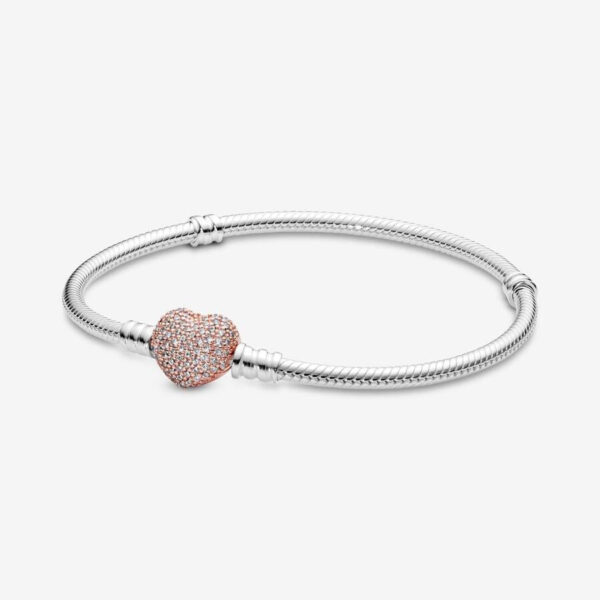 Pandora Moments Pave Heart Clasp Snake Chain Bracelet 15 cm