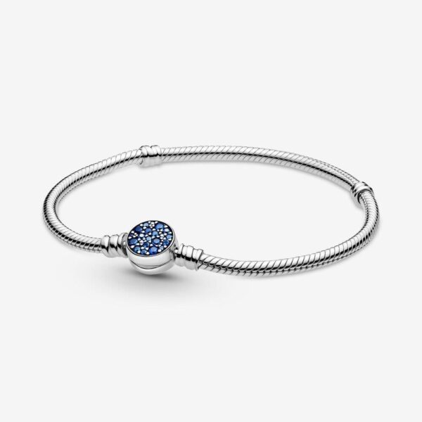 Pandora 599288C01-18 Moments Sparkling Blue Disc Clasp Snake Chain Bracelet